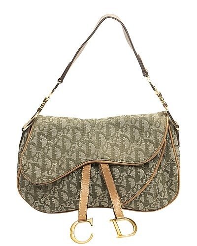Limited Edition Green Canvas by John Gallianoissimo Double Saddle Bag (Authentic Pre-Owned) / Gilt