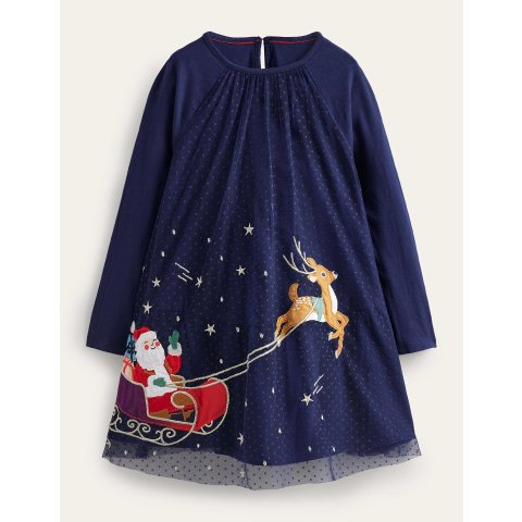 BodenJersey Tulle Applique DressCollege Navy Sleigh