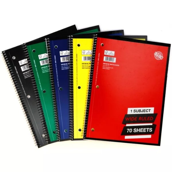 1 Subject Wide Ruled Solid Spiral Notebook (Colors May Vary) - Norcom