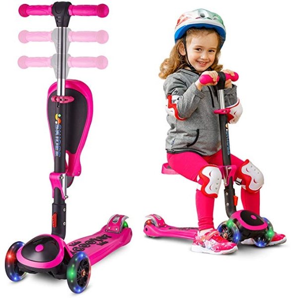 Scooter for Kids with Folding/Removable Seat – 2 in 1 Adjustable Height, 3 LED Light Wheels, Kick Scooter for Girls & Boys – Best Children Scooter 4 Babies and Toddlers Ages 2 Years Old and Up