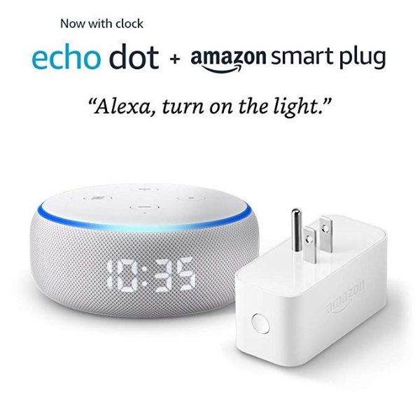 Echo Dot (3rd Gen) with Clock and Amazon Smart Plug - Sandstone