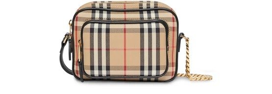 Vintage Check and Leather Camera Bag