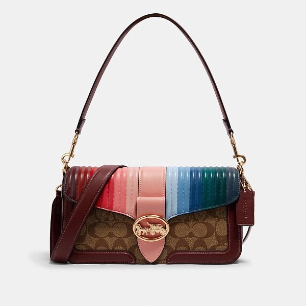 Georgie Shoulder Bag in Signature Canvas With Rainbow Linear Quilting