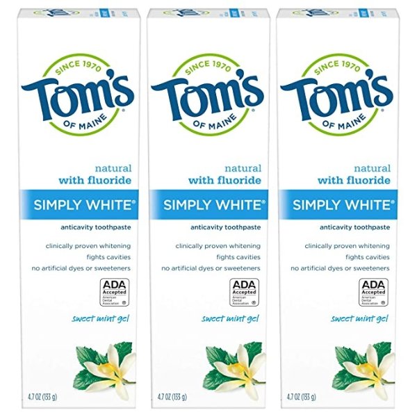 Natural Simply White Fluoride Toothpaste, Sweet Mint, 4.7 oz. 3-Pack