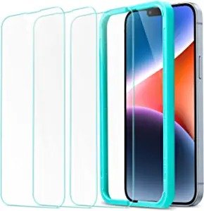 Tempered-Glass Screen Protector Compatible with iPhone 14 Plus and iPhone 13 Pro Max, with Easy Installation Frame, Military-Grade Protection, Ultra Tough, Scratch Resistant, 3 Pack