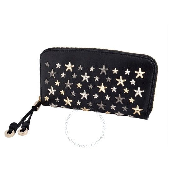 Ladies Filipa Black Leather Wallet With Multi Metallic Stars