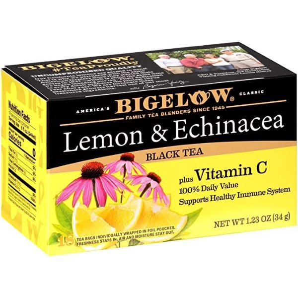 Bigelow Lemon & Echinacea Plus Vitamin C Black Tea, 18 Tea Bags (Pack of 6)