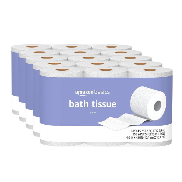 Amazon Basics 2-Ply Toilet Paper 5 Packs, 6 Rolls per pack
