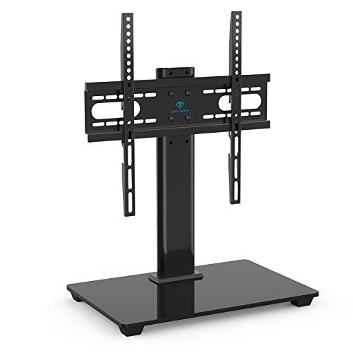 PERLESMITH Universal TV Stand - Table Top TV Stand for 37-55 inch LCD LED TVs - Height Adjustable TV Base Stand with Tempered Glass Base & Wire Management, VESA 400x400mm