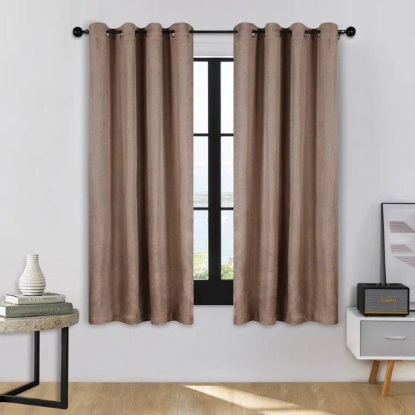 Evayah Modern Linen Inspired Classic Solid Room Darkening Curtain Panel (Set of 2)