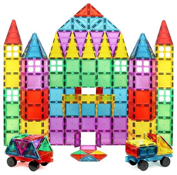 Magnet Tile Building Blocks Extra Strong Magnets & Super Durable 3D Tiles, Educational, Creative, Assorted Shapes & Vibrant Bright Colors (Set of 100)