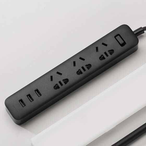 MI Power Strip with 3 Outlets + 3 USB Ports, Black