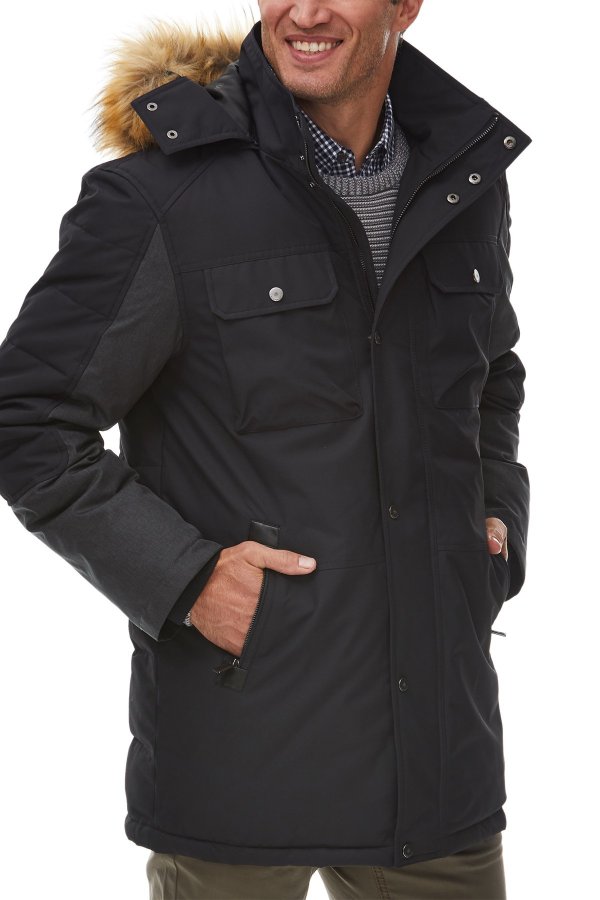 Faux Fur Trimmed Hood Insulated Oxford Parka