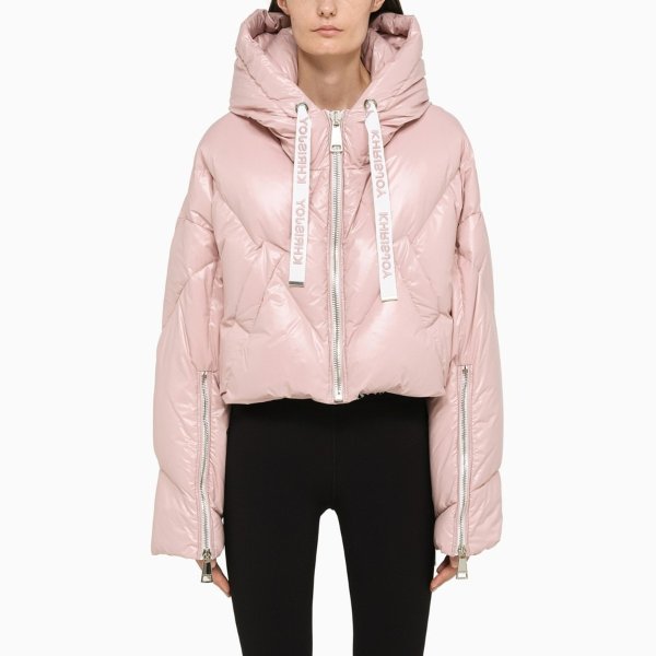 Powder pink Khris Cropped Shiny padded jacket