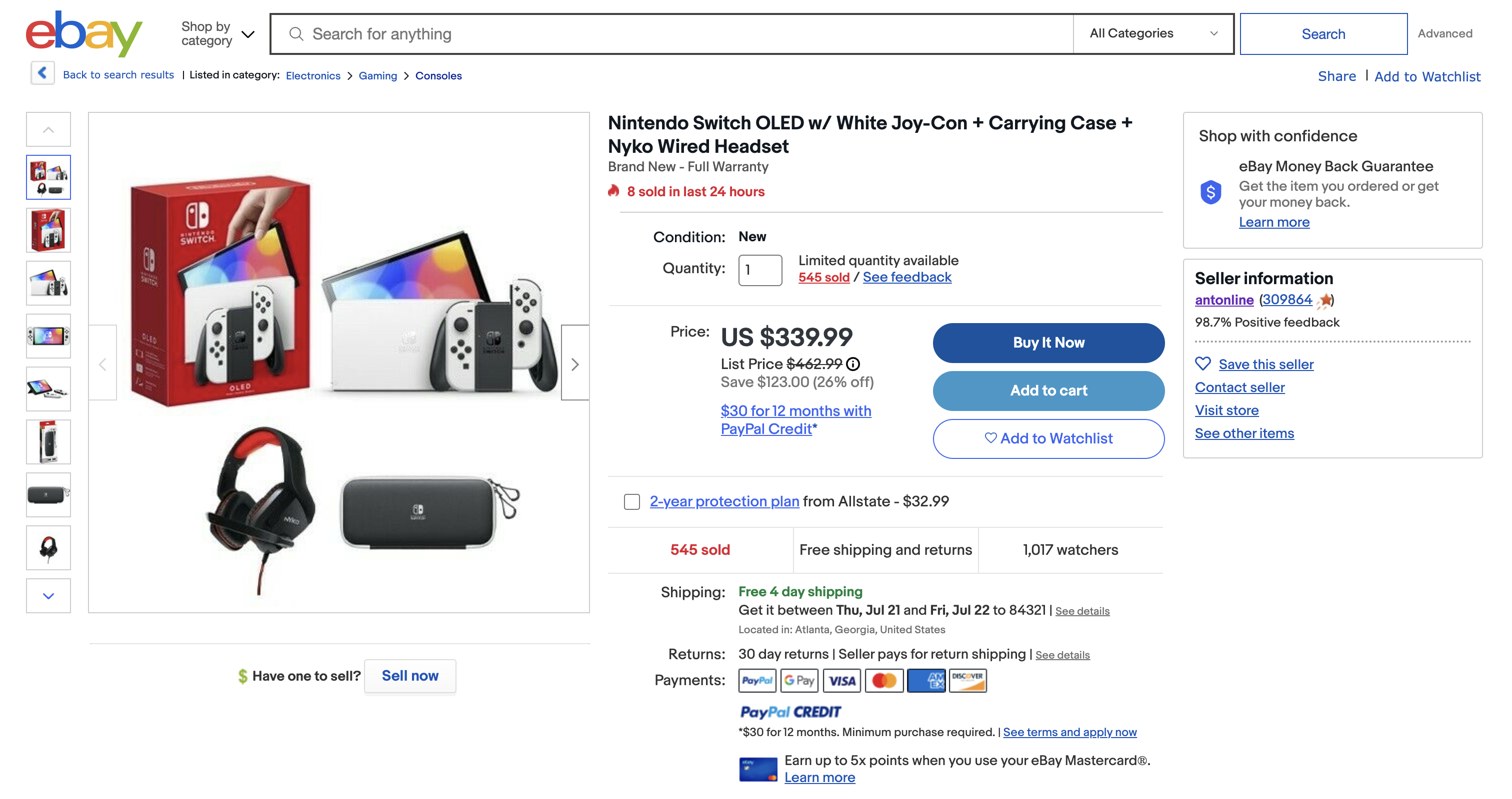 Nintendo Switch OLED w/ White Joy-Con + Carrying Case + Nyko Wired Headset  | eBay