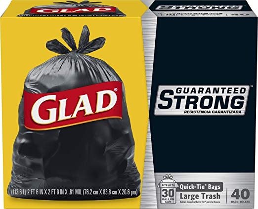 Strong Quick-Tie Large Trash Bags, 30 Gallon, 40 Count