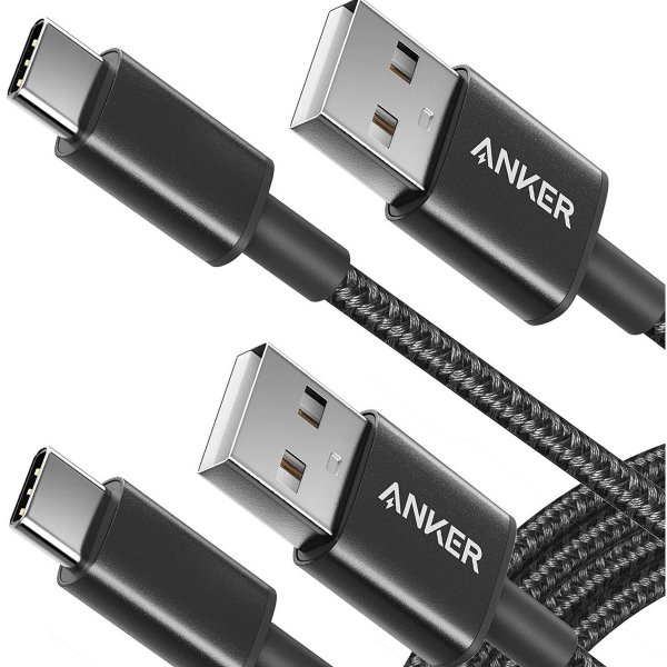 2-Pack 6'Nylon-Braided USB-C to USB 2.0 Type A Cables (Black)