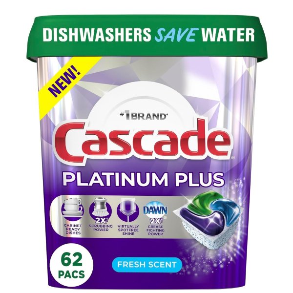 Cascade Platinum Plus 强效洁净洗碗球 62颗装