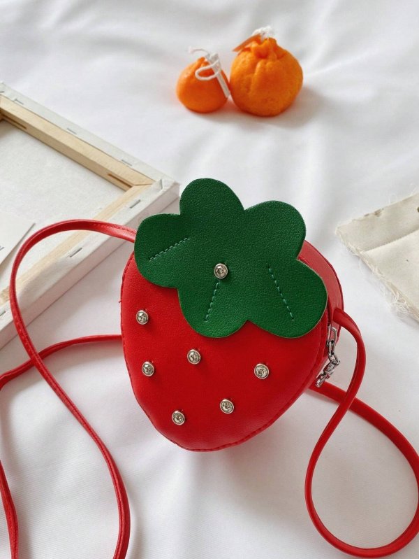 Cute And Fashionable Mini Children's Crossbody Bag With Diamond Decoration And Strawberry Design