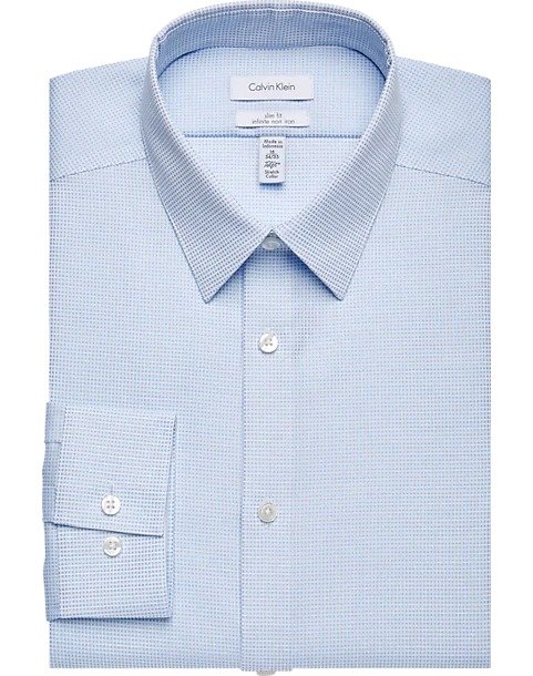 Infinite Non-Iron Light Blue Check Slim Fit Dress Shirt - Men's Sale | Men's Wearhouse