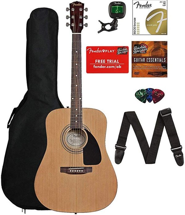 FA-115 Acoustic Guitar Bundle with Gig Bag, Tuner, Strings, Strap, Picks, and Austin Bazaar Instructional DVD