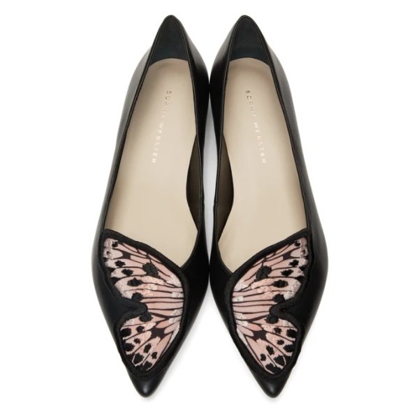 Black Butterfly Embroidery Ballerina Flats