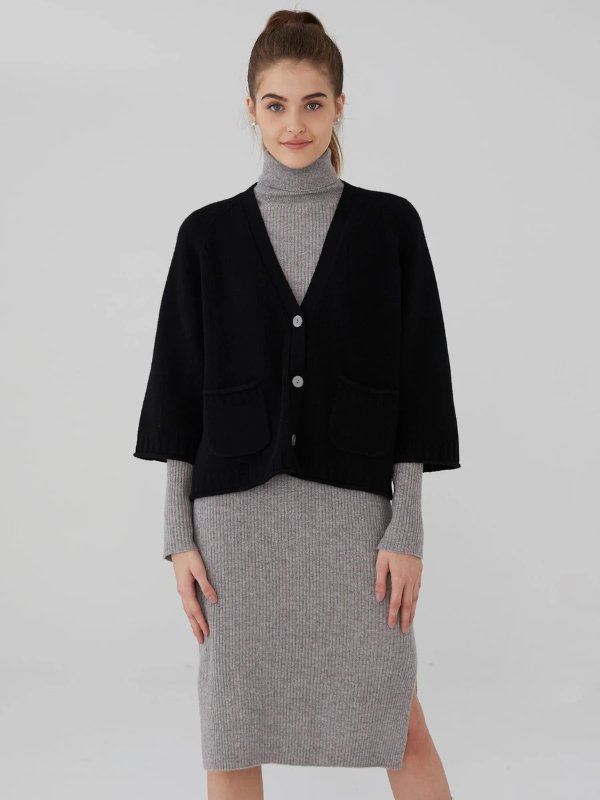 Wool Cashmere Cropped Chunky Cardigan