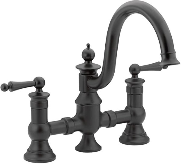 S713WR Waterhill Two-Handle Traditional Bridge Kitchen Faucet with Side Sprayer, Wrought Iron