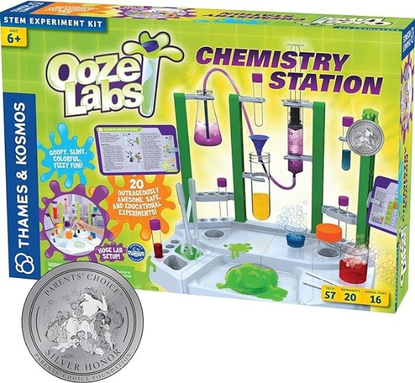 Ooze Labs Chemistry Station Science Experiment Kit, 20 Non-Hazardous Experiments Including Safe Slime, Chromatography, Acids, Bases & More, Multi-Color