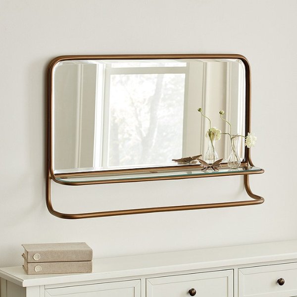 Luke Wall Mirror Designer Framed Bath & Entryway with Shelf