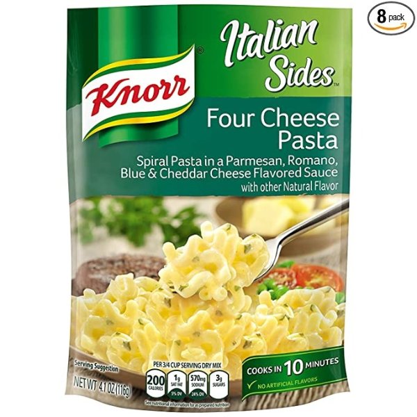 Knorr Italian Sides Pasta Sides Dish For A Tasty Pasta Side Dish Four Cheese No Artificial Flavors 4.1 Oz, 8 Count