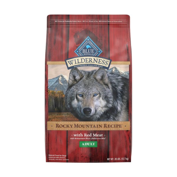Blue Buffalo Blue Wilderness Red Meat with Grain Rocky Mountain Recipe High Protein Natural Adult Dry Dog Food, 28 lbs.