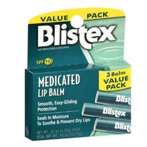 (2 pack) Blistex Medicated Lip Balm, Heals Dry and Chapped Lips, SPF 15, 3-pack