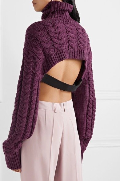 Open-back cable-knit 羊毛混纺毛衣