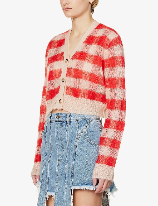 Striped distressed mohair wool-blend cardigan