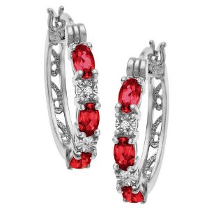 2 ct Ruby Hoop Earrings with Diamonds