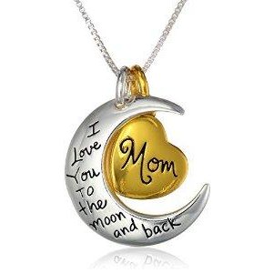 Two-Tone Sterling Silver with Yellow Gold-Plated Heart &quot;Mom I Love You To The Moon and Back&quot; Pendant Necklace, 18&quot;