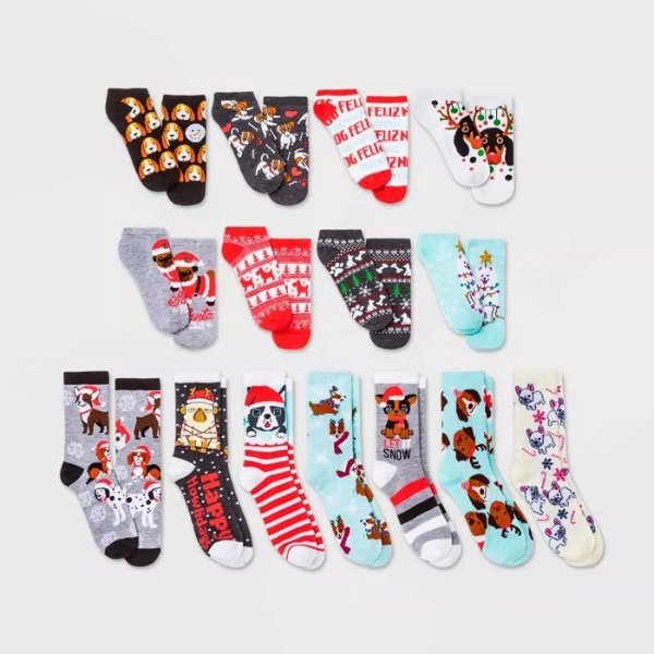 Women&#39;s Holiday Dogs 15 Days of Socks Advent Calendar - Assorted Colors 4-10