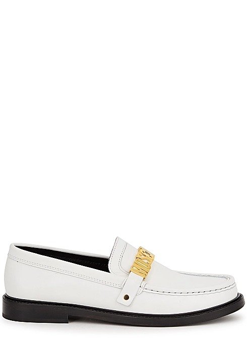 White logo leather loafers