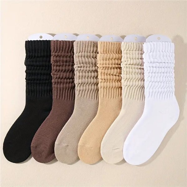 6 Pairs Simple Solid Socks, Comfy & Soft Mid Tube Socks, Women's Stockings & Hosiery