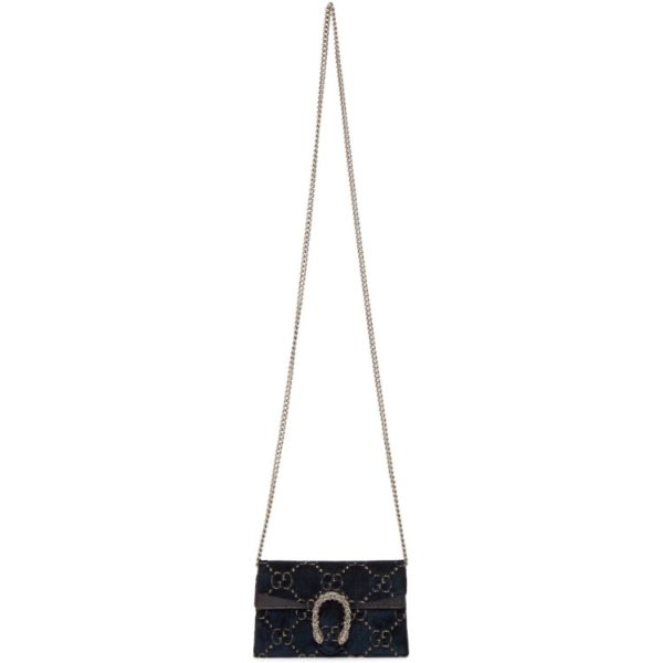 Gucci - Blue Velvet Supermini Dionysus GG Wallet Chain Bag