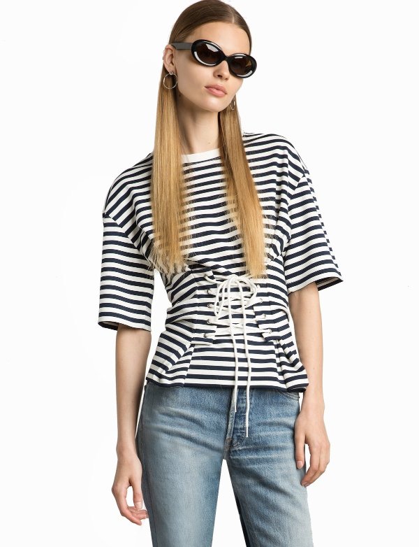 Muse Striped Jersey Corset Tee