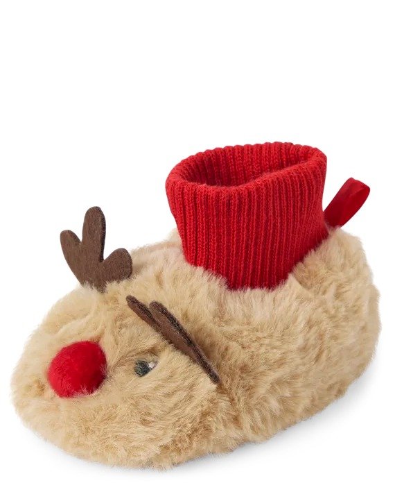 Unisex Baby Matching Family Reindeer Slippers - brown