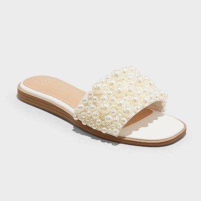 Women's Jasmine Pearl Slide Sandals with Memory Foam Insole - A New Day™ Cream