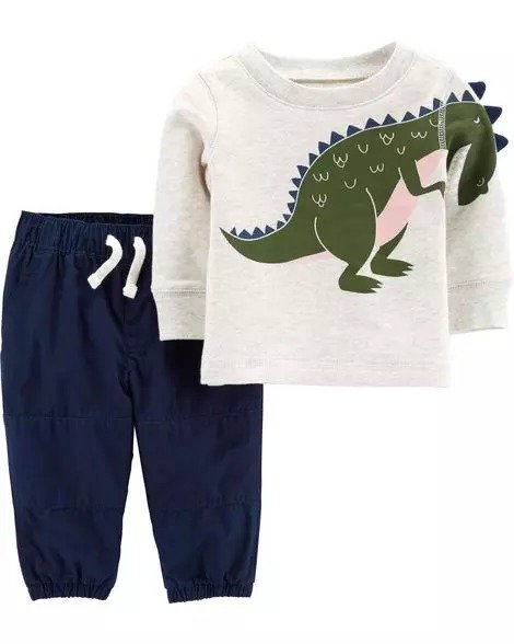 2-Piece Dinosaur Top & Poplin Pant Set