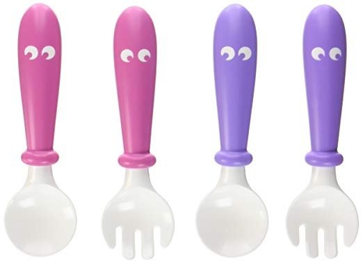 Baby Spoon and Fork - Pink/Purple, 4-Count