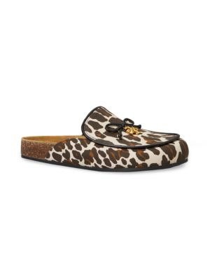 Tory Charm Leopard Canvas & Leather Mules