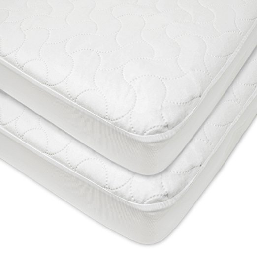 Waterproof Fitted Quilted Crib and Toddler Protective Pad Cover, (2 Pack) White