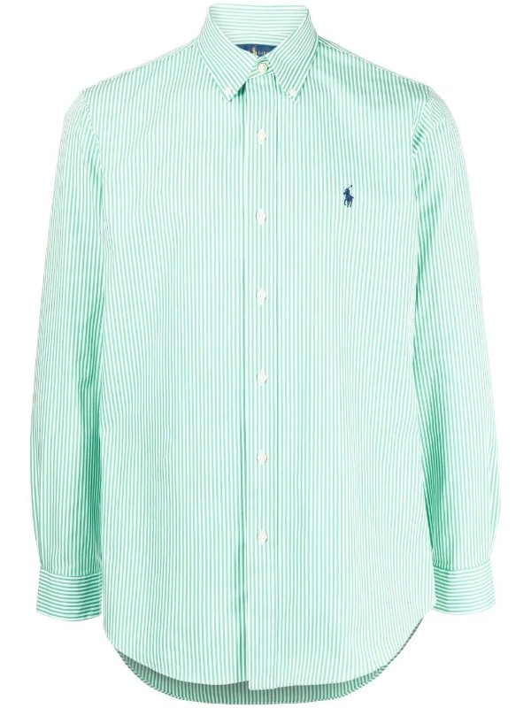 vertical-stripe button-down shirt