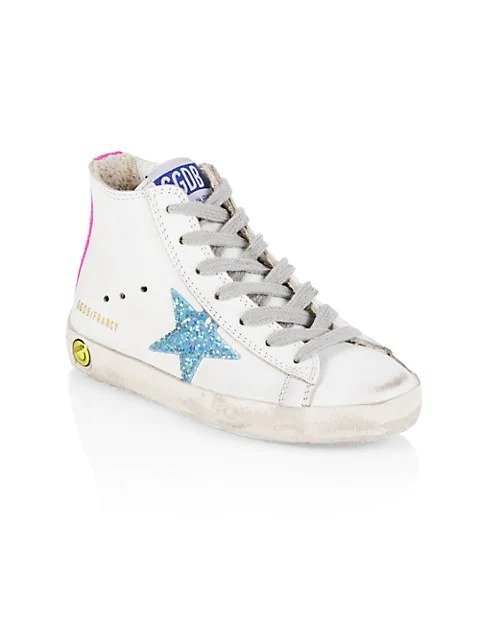 Girl's Francy Leather Glitter Star High-Top Sneakers